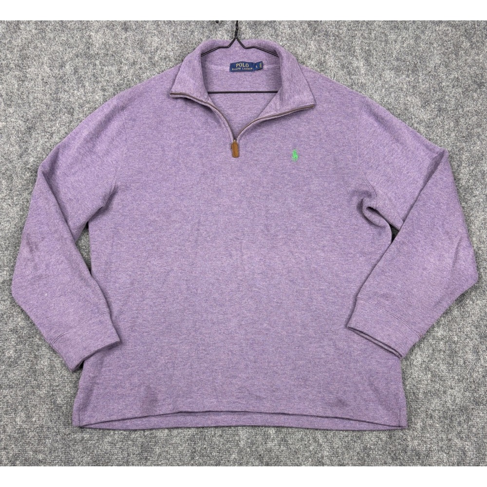 Polo Ralph Lauren Mens Large Purple Heather Quarter Zip Pullover Sweater Pony